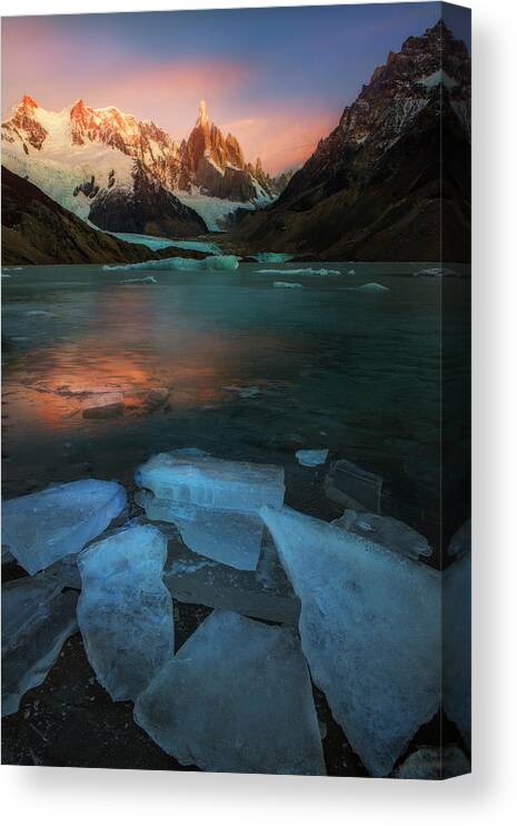 Patagonia Canvas Print featuring the photograph A Frozen Morning - Laguna Torre by Yan Zhang