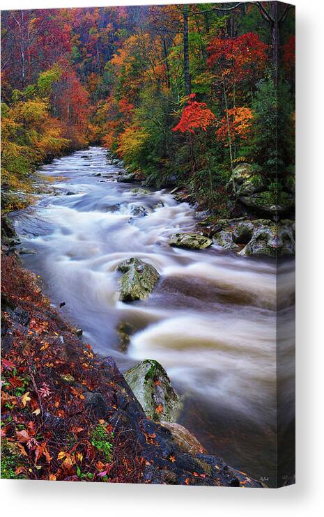 Great Smoky Mountains National Park Canvas Print featuring the photograph A River Runs Through Autumn by Greg Norrell