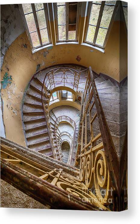 Built Structure Canvas Print featuring the photograph Abandoned House Staircase by Katharina Muchow