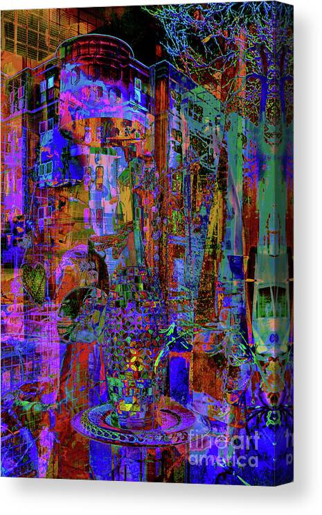 Absract; Digital Art; Abstract Photography; Psychedelic; Neon Colors; 3d; Depth; Borough Of West Chester; Pa; #wcpa; Gay Street; The G Spot Thrift Boutique; Shop Window; Reflection; Photographic Images; Manipulated; Digital Art Canvas Print featuring the photograph Abstract Window Reflections by Sandy Moulder