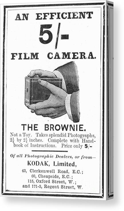 Engraving Canvas Print featuring the drawing Advertisement For Kodak Brownie Box by Print Collector