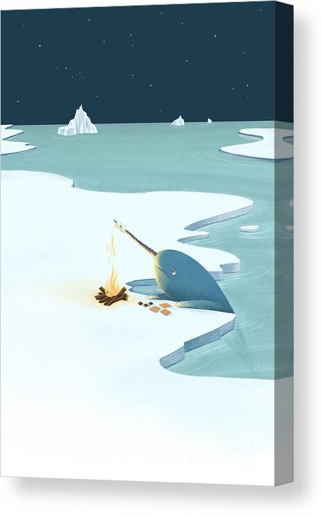 Narwhal Canvas Print featuring the digital art All Alone by Michael Ciccotello