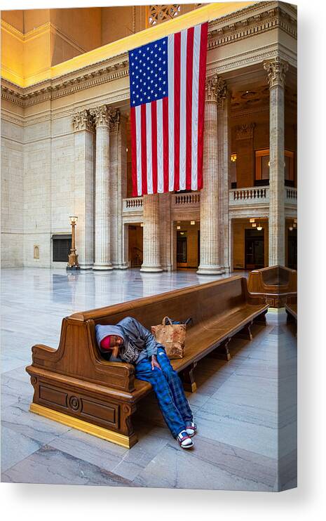#chicago Canvas Print featuring the photograph Alone In Union Station by Olivier Schram