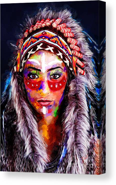 Girl Native American Indian Headdress Girl Woman Art Quality Canvas Print 