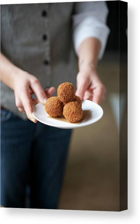 Rice Croquette Canvas Print featuring the photograph Arancini by Hilary Brodey