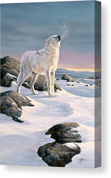 Arctic Wolf Howling In The Cold Air Canvas Print featuring the painting Arctic Song by Wilhelm Goebel