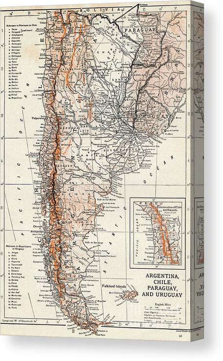 Engraving Canvas Print featuring the drawing Argentina by Print Collector