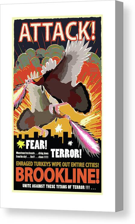 Brookline Turkeys Canvas Print featuring the digital art Attack by Caroline Barnes