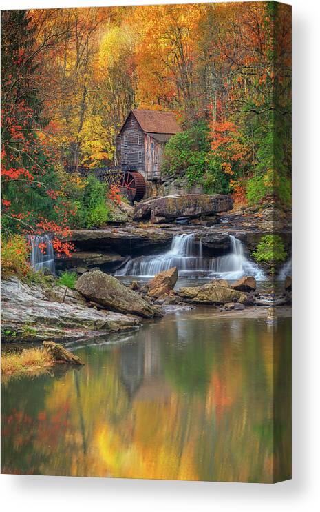 Glade Creek Grist Mill Canvas Print featuring the photograph Autumn at Glade Creek by Kristen Wilkinson