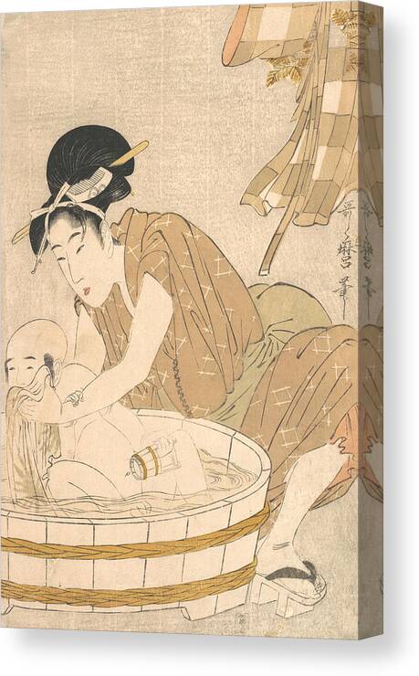 19th Century Art Canvas Print featuring the relief Bathtime by Kitagawa Utamaro