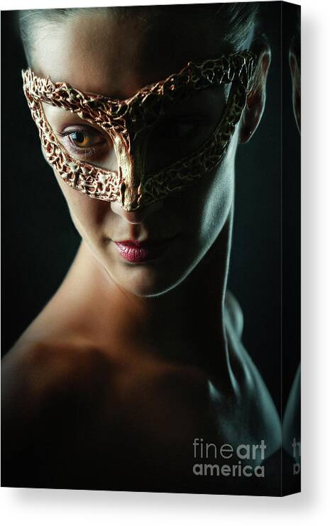 Art Canvas Print featuring the photograph Beauty model woman wearing masquerade carnival mask by Dimitar Hristov