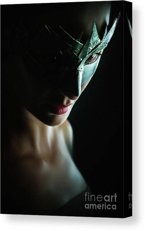 Art Canvas Print featuring the photograph Beauty model woman wearing venetian masquerade carnival mask by Dimitar Hristov