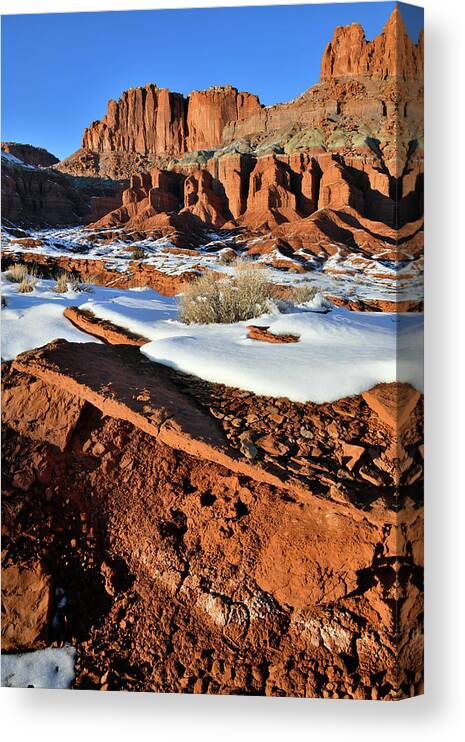 Capitol Reef National Park Canvas Print featuring the photograph Beneath the Fluted Wall in Capitol Reef by Ray Mathis