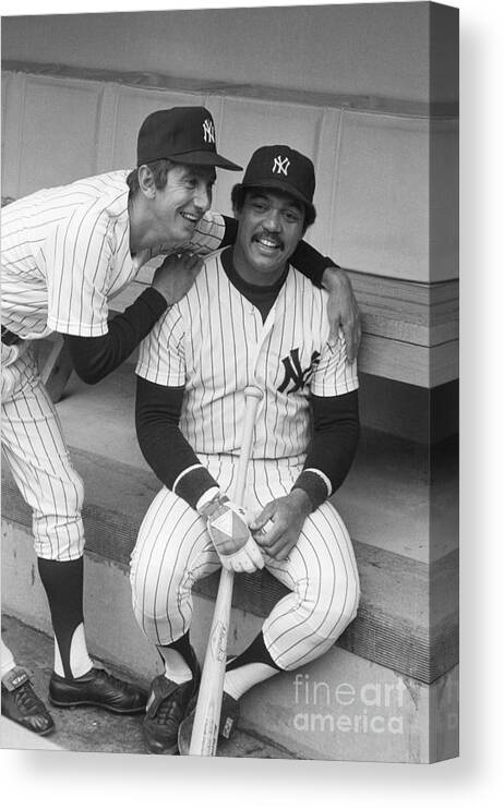 People Canvas Print featuring the photograph Billy Martin Puts Arm Around R. Jackson by Bettmann