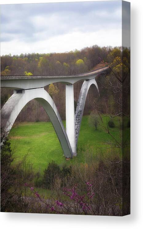 Bridge Canvas Print featuring the photograph Birdsong Hollow Double Arch Bridge by Susan Rissi Tregoning
