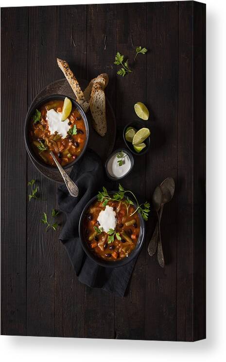 Still Life Canvas Print featuring the photograph Black Beans And Cabbage Soup by Diana Popescu