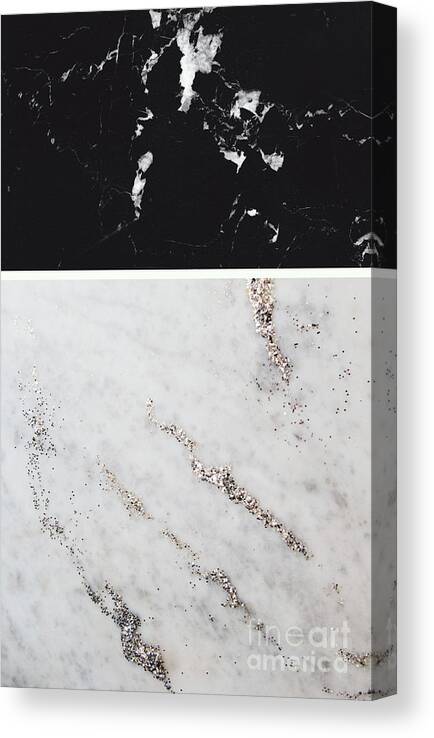 Photography Canvas Print featuring the mixed media Black Marble and White Glitter Marble #1 #decor #art by Anitas and Bellas Art