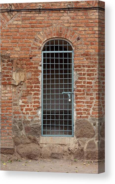 Doorway Canvas Print featuring the photograph Blue Grid Doorway by Fran Riley