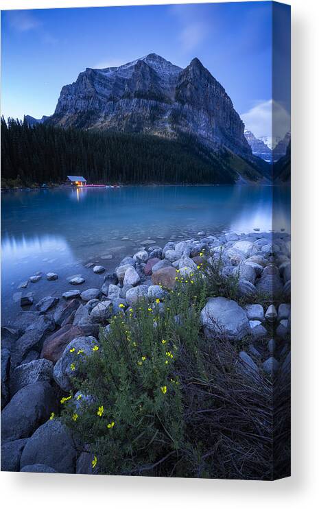 Banff Canvas Print featuring the photograph Blue Time Lake Louise by Yongnan Li ?????
