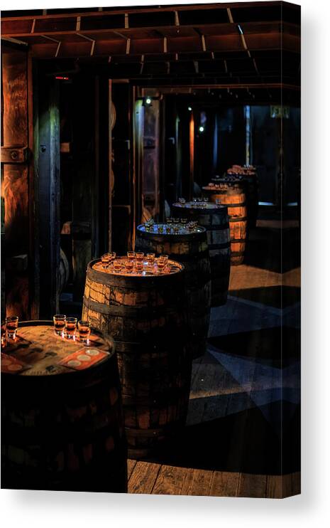 Woodford Reserve Canvas Print featuring the photograph Bourbon Tasting Between the Ricks by Susan Rissi Tregoning