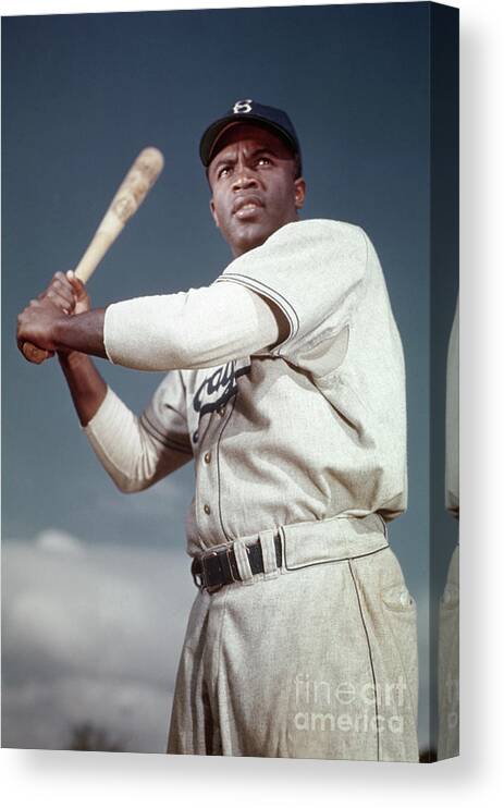 People Canvas Print featuring the photograph Brooklyn Dodger Jackie Robinson by Bettmann