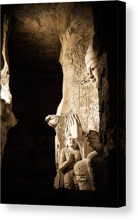 Chinese Culture Canvas Print featuring the photograph Buddha Statue Carved In Stone, Yungang by Stefano Tronci