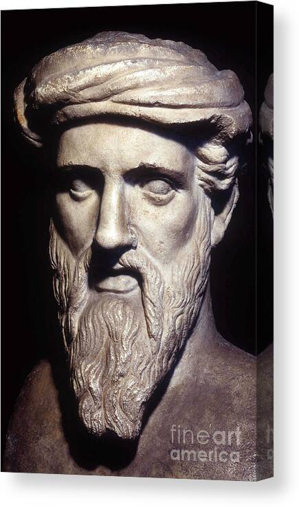 Pythagoras Canvas Print featuring the sculpture Bust of Pythagoras, Greek philosopher and mathematician by Greek School