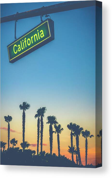 Golden Canvas Print featuring the photograph California Street Sign At Sunset by Mr Doomits