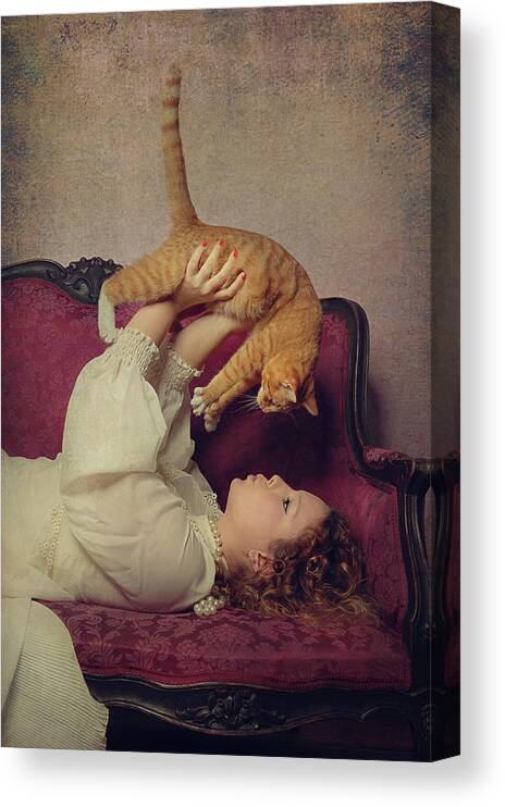 Conceptual Canvas Print featuring the photograph Cat Lover by Monika Vanhercke