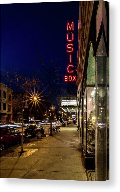 Music Box Canvas Print featuring the photograph Chicago's Music Box Theatre at dusk by Sven Brogren