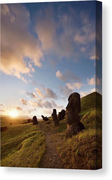 Scenics Canvas Print featuring the photograph Chile, Easter Island, Rano Raraku, Moai by Michael Dunning