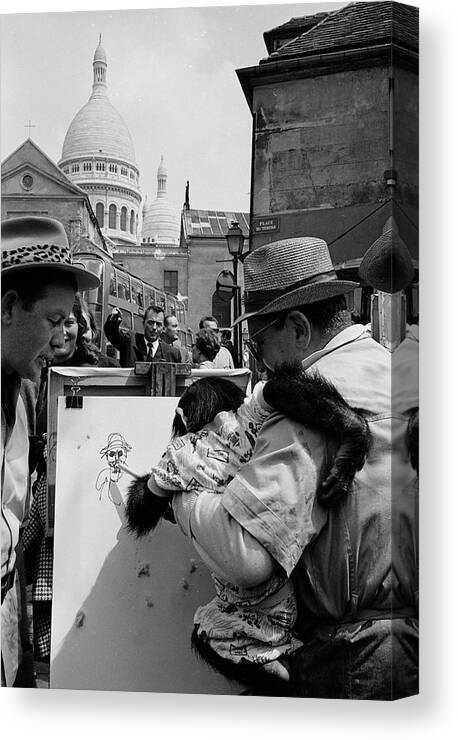 Archival Canvas Print featuring the photograph Chimpanzee Street Artist In Place Du Tertre, Paris by Alfred Eisenstaedt