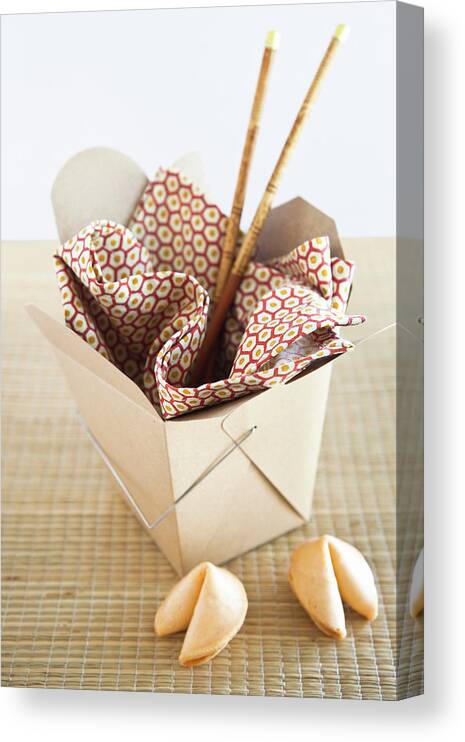 Chinese Culture Canvas Print featuring the photograph Chinese Takeout Container And Fortune by Pam Mclean