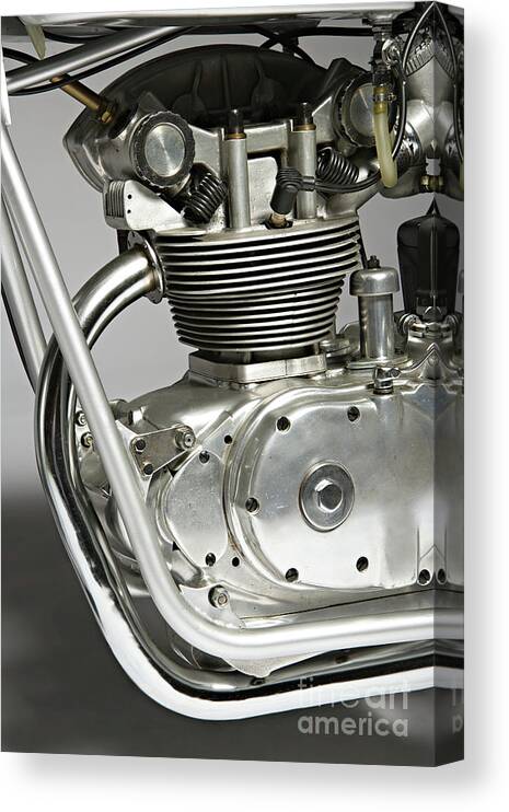 Colour Canvas Print featuring the photograph Classic Motorbike Mondial 175. Engine by 