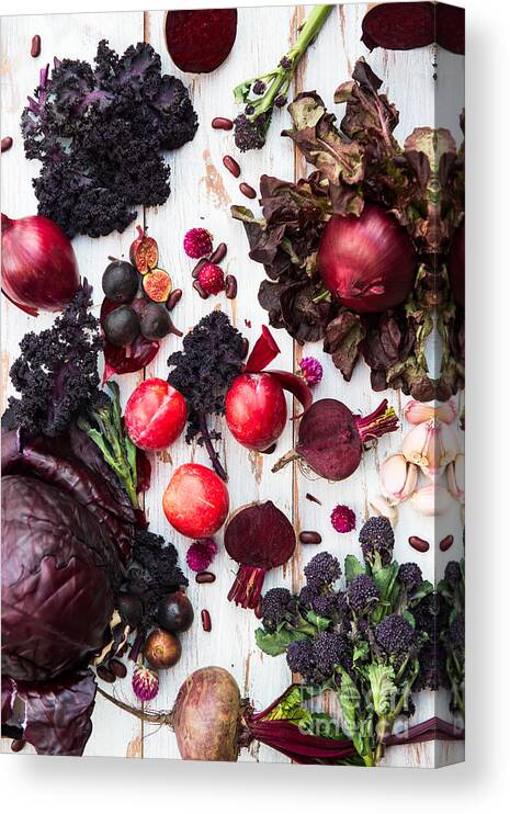 Cabbage Canvas Print featuring the photograph Collection Of Fresh Purple Fruits by Anna Mente