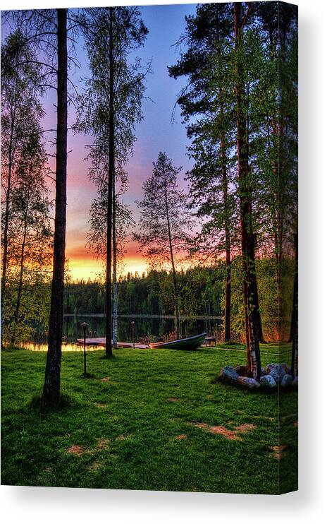 Scenics Canvas Print featuring the photograph Colorful Summer Night Sunset On Finland by Jarkko Penttinen