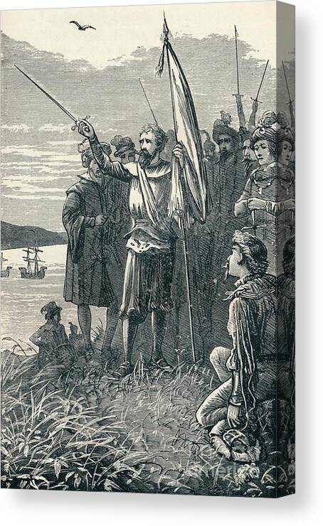 Christopher Columbus Canvas Print featuring the drawing Columbus Takes Possession Of San by Print Collector