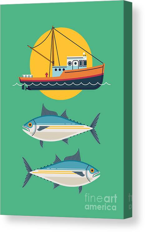 Symbol Canvas Print featuring the digital art Commercial Fishery Concept Layout Tuna by Mascha Tace