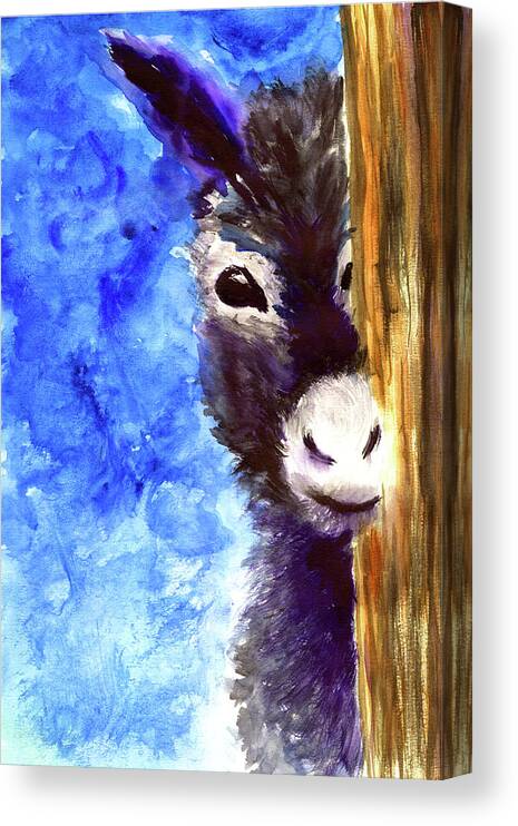 Donkey Canvas Print featuring the painting Curious Donkey by Medea Ioseliani