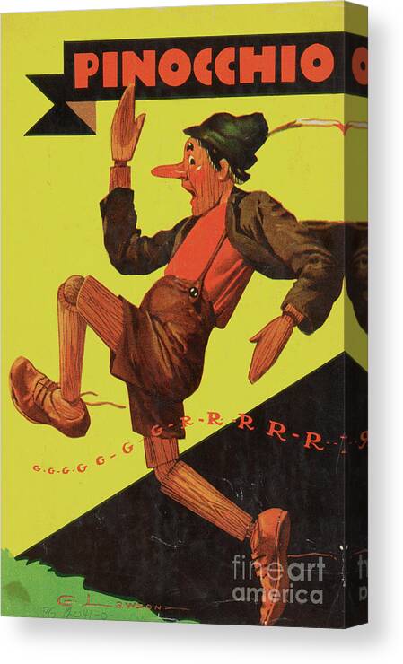 Art Canvas Print featuring the photograph Depiction Of A Running Pinocchio by Bettmann