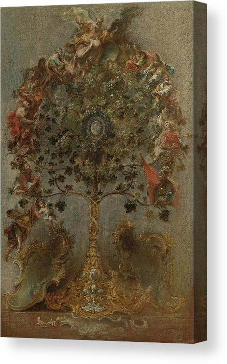 Ornate Canvas Print featuring the painting Design For A Monstrance With Grape Vines, God The Father by Johann Wolfgang Baumgartner