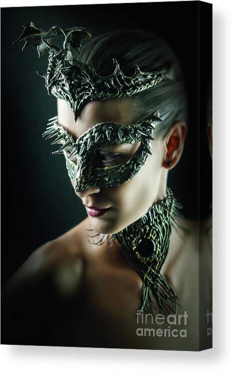 Amazing Mask Canvas Print featuring the photograph Dragon Queen Vintage eye mask by Dimitar Hristov