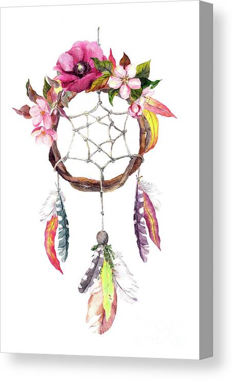 Art Canvas Print featuring the digital art Dream Catcher - Feathers, Leaves by Zzorik