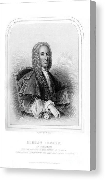 Engraving Canvas Print featuring the drawing Duncan Forbes, Scottish Politician by Print Collector