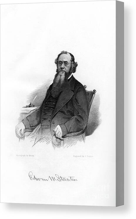 Engraving Canvas Print featuring the drawing Edwin Mcmasters Stanton, American by Print Collector
