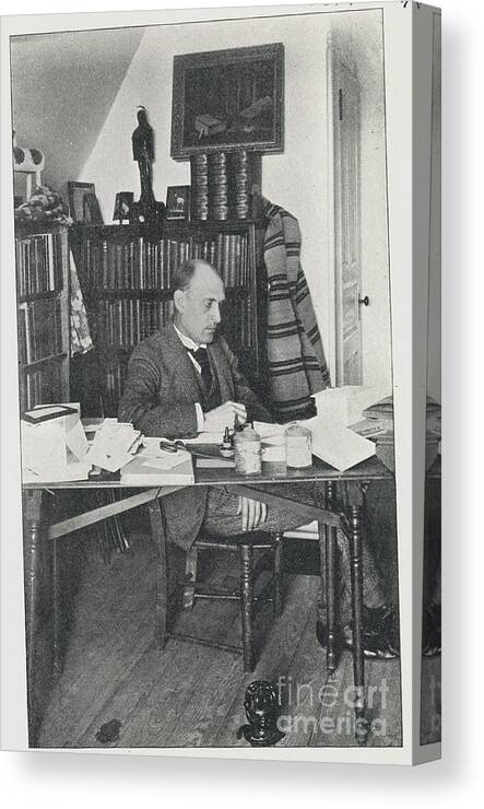 Art Canvas Print featuring the photograph Eugene Field Sitting At Desk by Bettmann