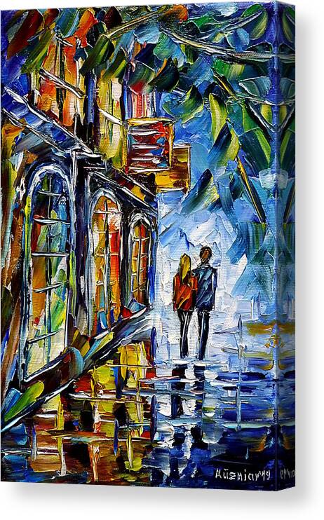 Love Couple In The Evening Canvas Print featuring the painting Evening Walk by Mirek Kuzniar