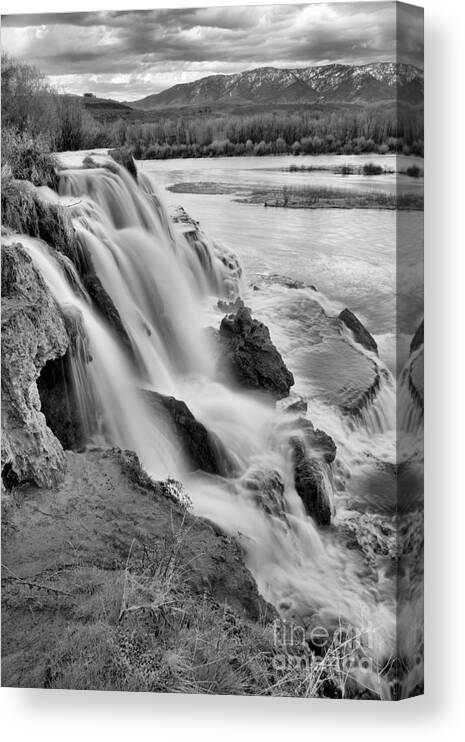 Fall Creek Falls Canvas Print featuring the photograph Fall Creek Falls Into The Snake Black And White by Adam Jewell