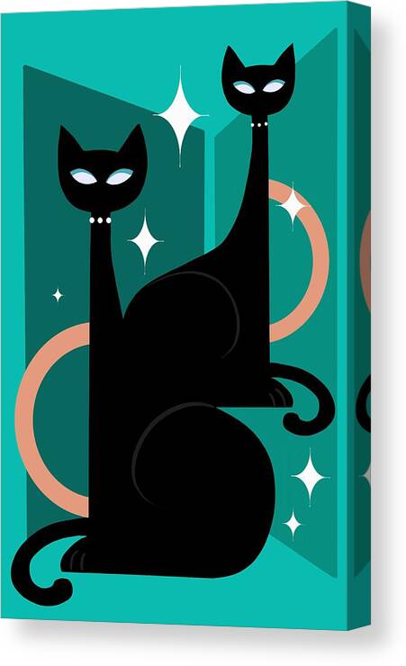  Canvas Print featuring the painting Fashionable Felines Atomic Age Black Kitschy Cats by Little Bunny Sunshine