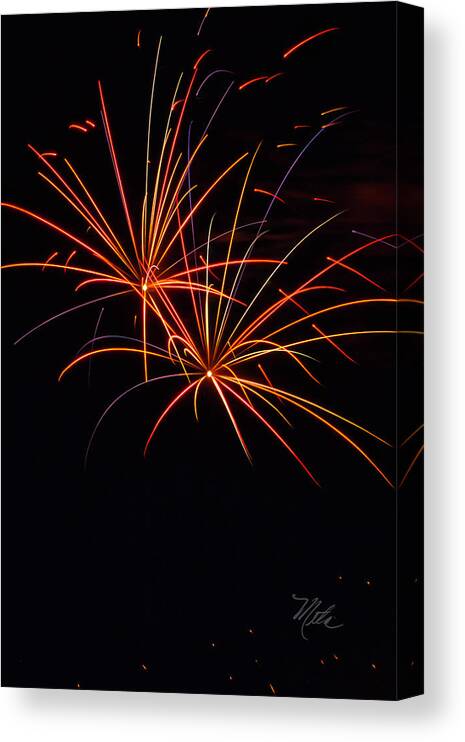 Fireworks Canvas Print featuring the photograph Fireworks Dual by Meta Gatschenberger